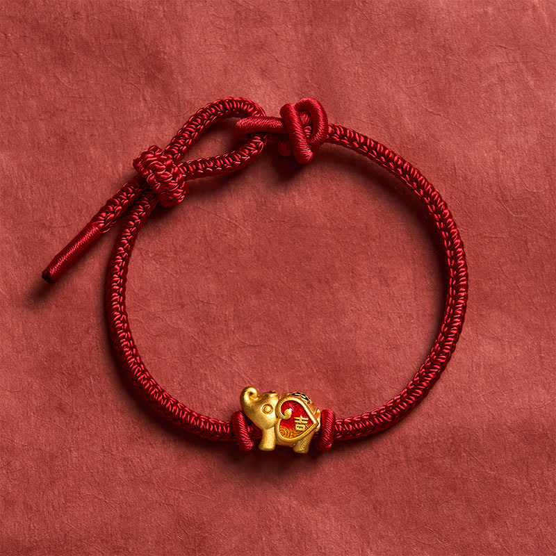 Buddha Stones Handmade Red String Elephant Love Heart Protection Braided Adjustable Bracelet - image 2
