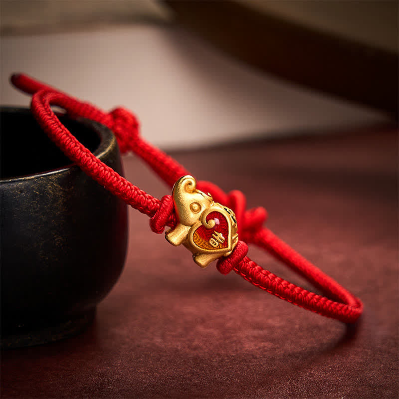 Buddha Stones Handmade Red String Elephant Love Heart Protection Braided Adjustable Bracelet - Red - 5.91-7.48 in (15-19cm) - image 8