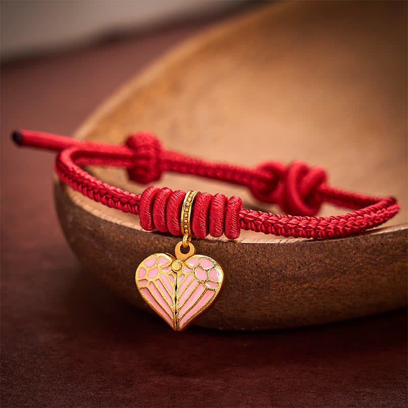 Buddha Stones Handmade Braided Red String Love Heart Charm Protection Luck Bracelet - Dark Red - 5.91-7.48 in (15-19cm) - image 0