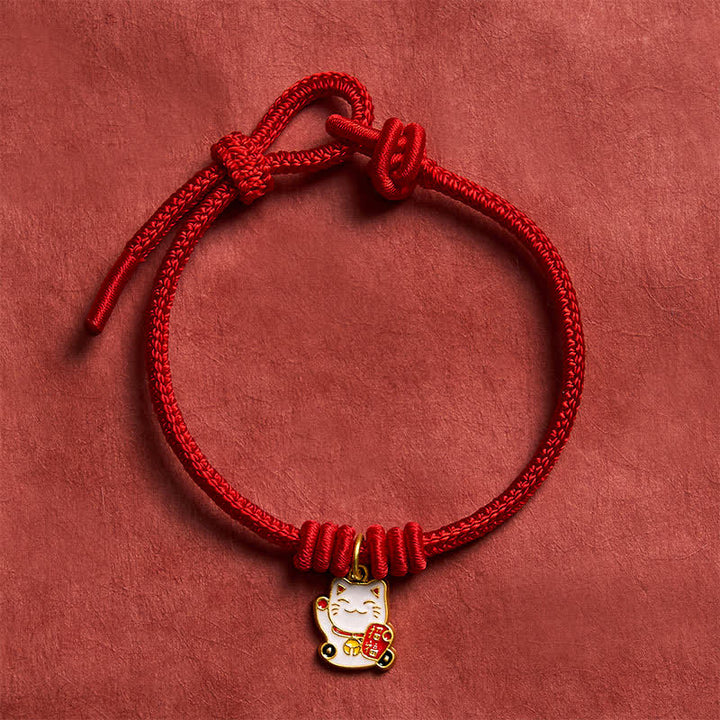 Buddha Stones Handmade Braided Red String Lucky Cat Bringing Good Fortune Fu Character Adjustable Bracelet - image 11