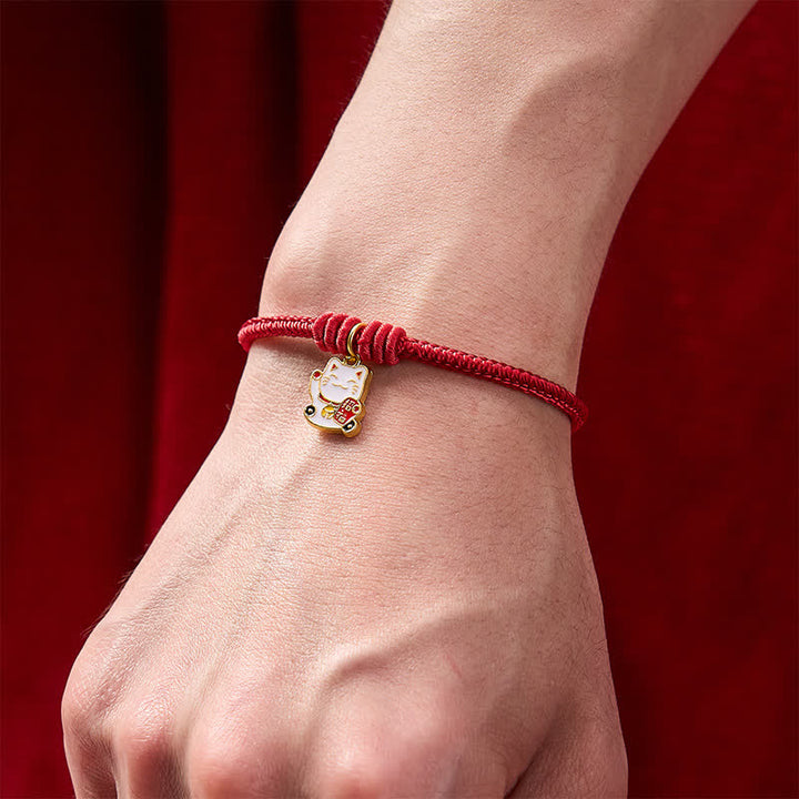 Buddha Stones Handmade Braided Red String Lucky Cat Bringing Good Fortune Fu Character Adjustable Bracelet - image 4