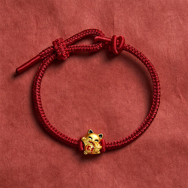Buddha Stones Handmade Braided Red String Golden Lucky Cat Fortune Adjustable Bracelet - image 8