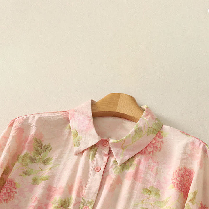 Buddha Stones Summer Boho Button-Up Floral Women's Short Sleeve Shirts - image 12
