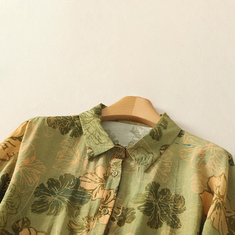 Buddha Stones Summer Boho Button-Up Floral Women's Short Sleeve Shirts - image 1