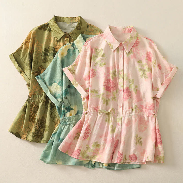 Buddha Stones Summer Boho Button-Up Floral Women's Short Sleeve Shirts - image 20
