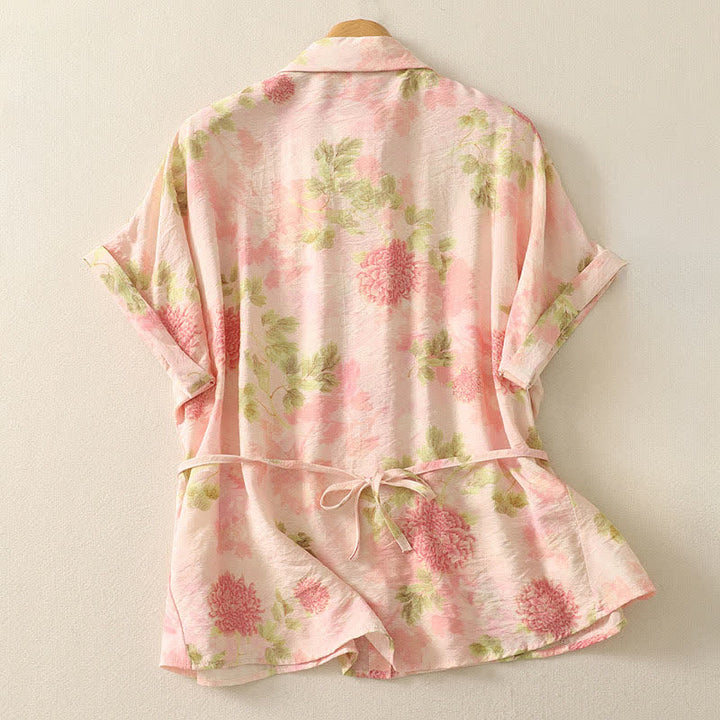 Buddha Stones Summer Boho Button-Up Floral Women's Short Sleeve Shirts - image 11