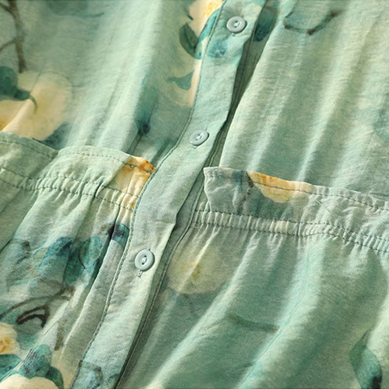 Buddha Stones Summer Boho Button-Up Floral Women's Short Sleeve Shirts - image 7