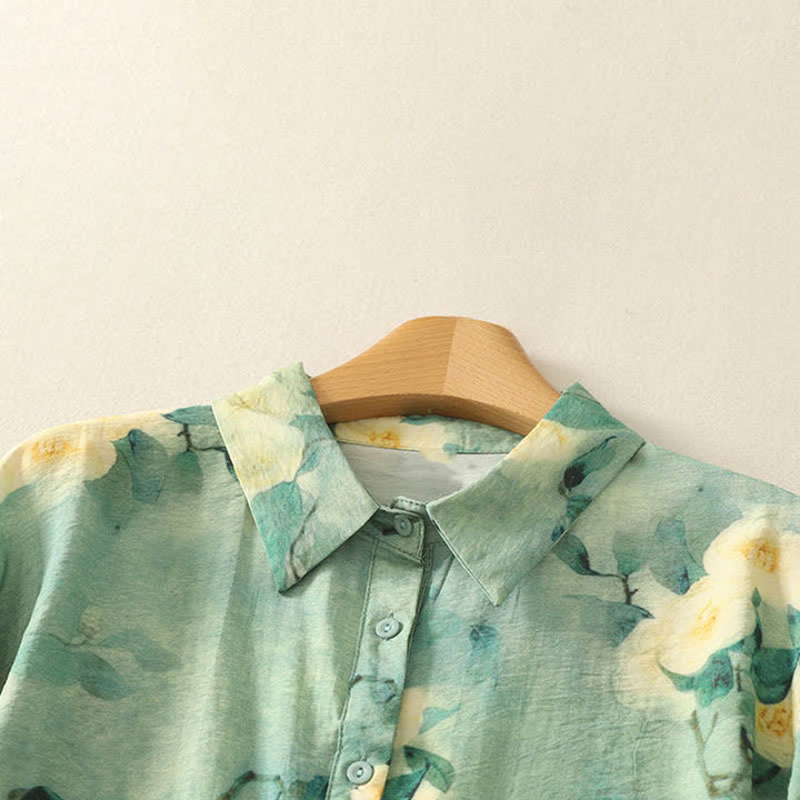 Buddha Stones Summer Boho Button-Up Floral Women's Short Sleeve Shirts - image 6