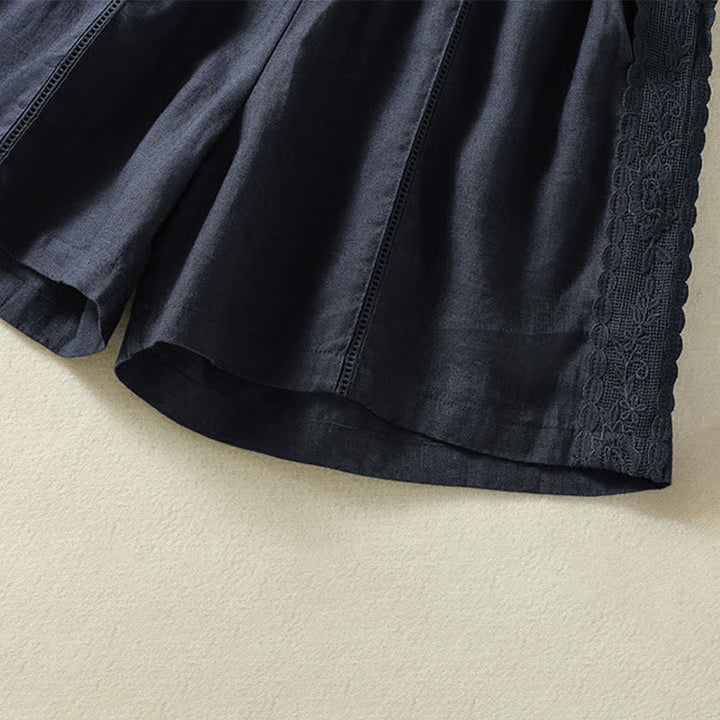 Buddha Stones Summer Casual Boho Solid Decorative Side Lace Women's Shorts With Pockets - image 14
