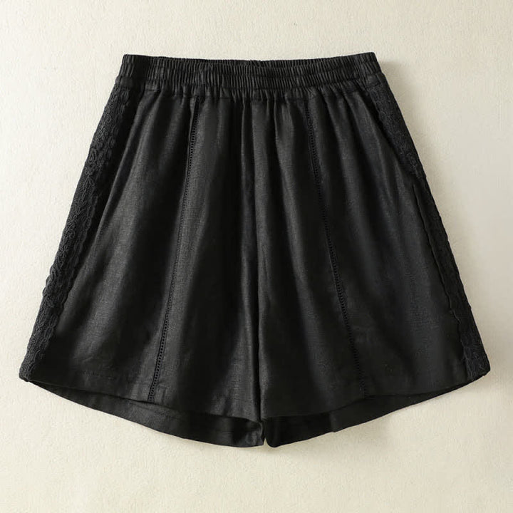 Buddha Stones Summer Casual Boho Solid Decorative Side Lace Women's Shorts With Pockets - Black - US8-10, UK/AU12-14, EU40-42 (2XL) - image 5