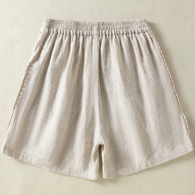 Buddha Stones Summer Casual Boho Solid Decorative Side Lace Women's Shorts With Pockets - image 21
