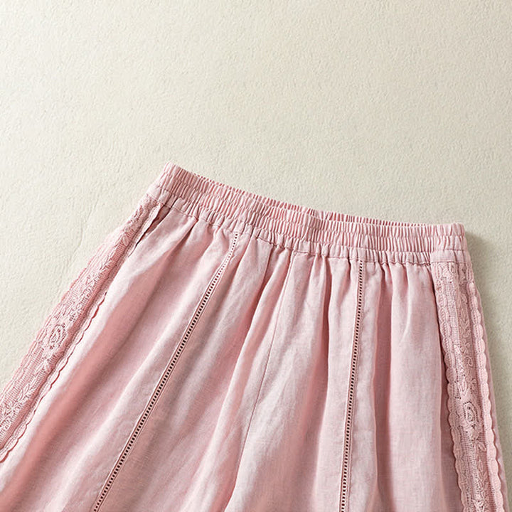 Buddha Stones Summer Casual Boho Solid Decorative Side Lace Women's Shorts With Pockets - image 17