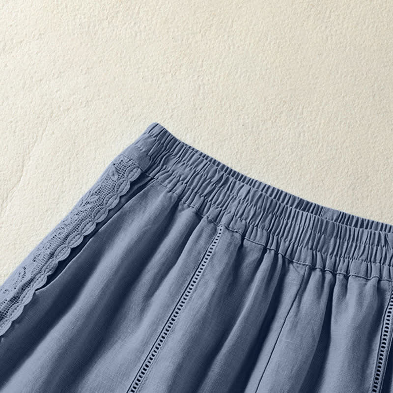 Buddha Stones Summer Casual Boho Solid Decorative Side Lace Women's Shorts With Pockets - image 2