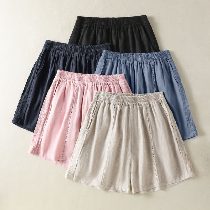 Buddha Stones Summer Casual Boho Solid Decorative Side Lace Women's Shorts With Pockets - image 24