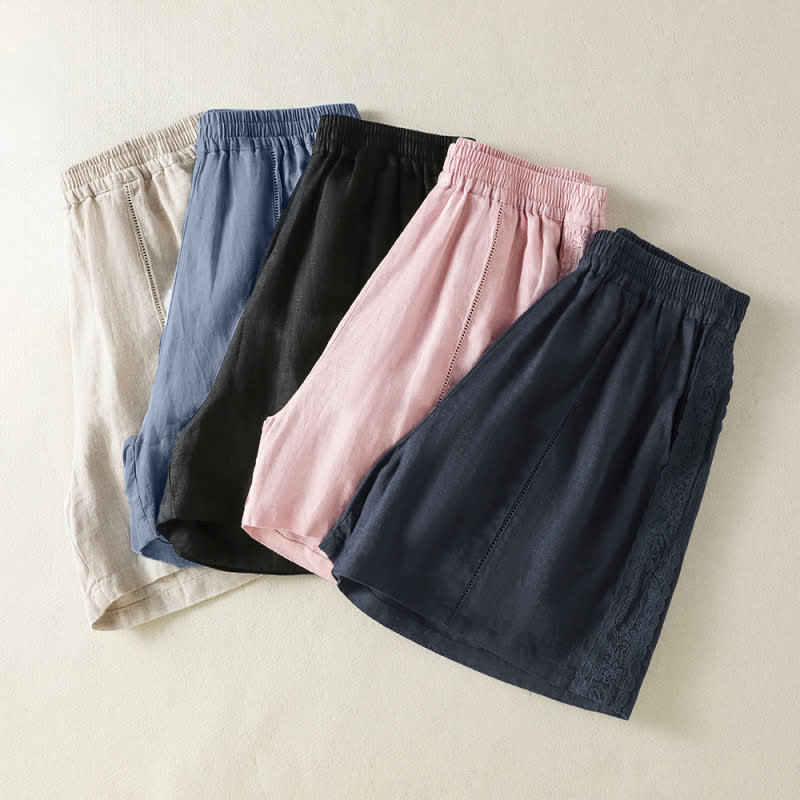 Buddha Stones Summer Casual Boho Solid Decorative Side Lace Women's Shorts With Pockets - image 25