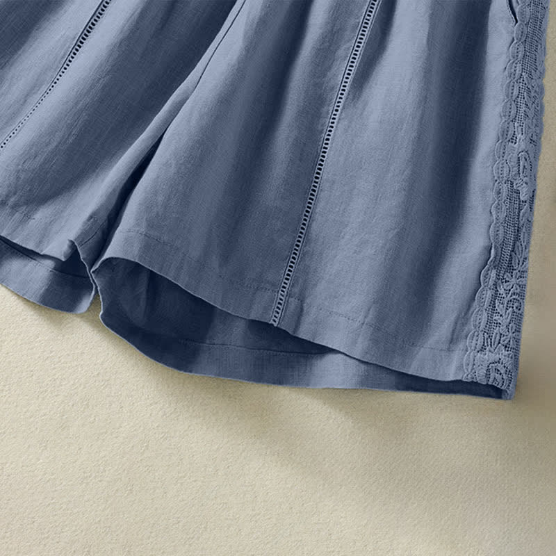 Buddha Stones Summer Casual Boho Solid Decorative Side Lace Women's Shorts With Pockets - image 4