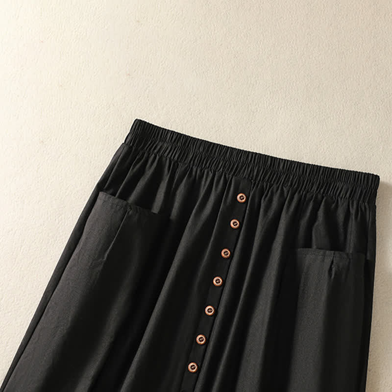 Buddha Stones Summer Casual Boho Button-Up Solid Women's Skirts With Pockets - image 13
