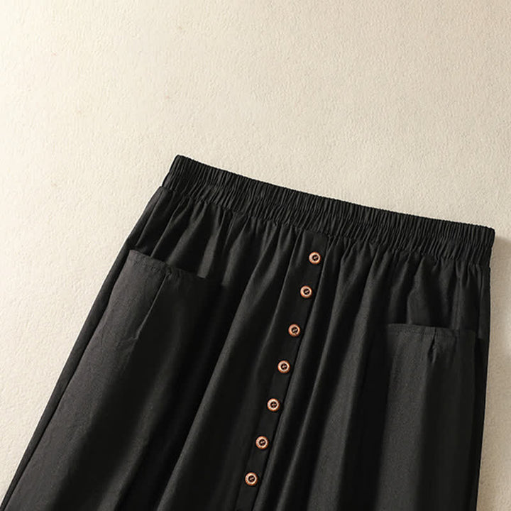 Buddha Stones Summer Casual Boho Button-Up Solid Women's Skirts With Pockets - image 13