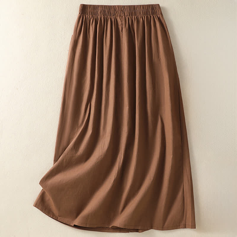 Buddha Stones Summer Casual Boho Button-Up Solid Women's Skirts With Pockets - image 19
