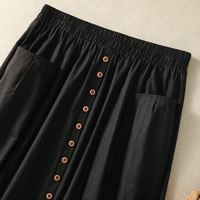 Buddha Stones Summer Casual Boho Button-Up Solid Women's Skirts With Pockets - image 14