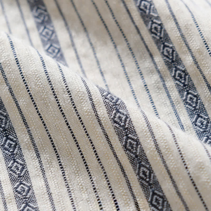 Buddha Stones Summer Casual Button Up Striped Cotton Men's Short Sleeve Shirts With Patch Pocket - image 7