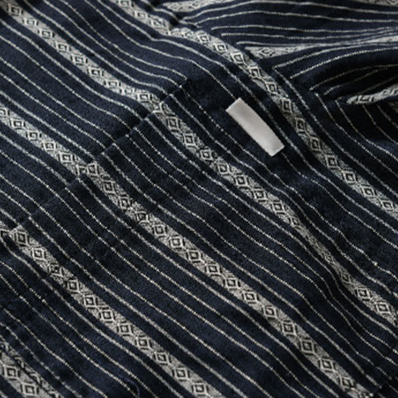 Buddha Stones Summer Casual Button Up Striped Cotton Men's Short Sleeve Shirts With Patch Pocket - image 10