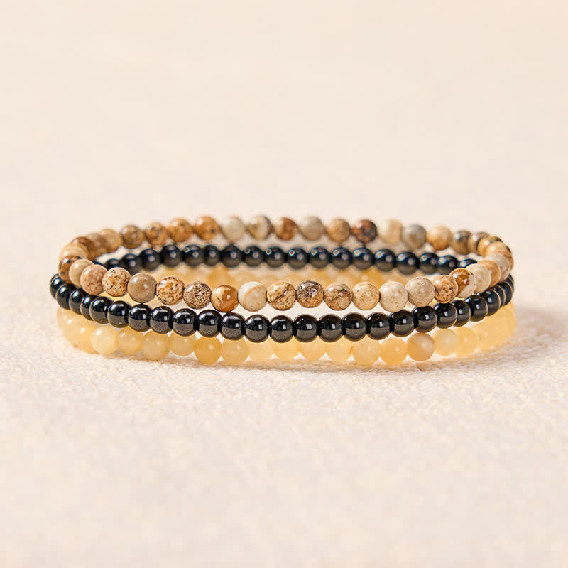 Buddha Stones 3pcs "Clear the Mental Path" Picture Jasper Wisdom Bracelet Includes Gift Message Card - image 1