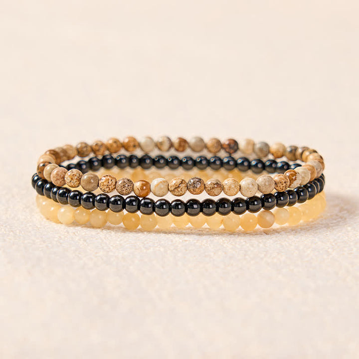 Buddha Stones 3pcs "Clear the Mental Path" Picture Jasper Wisdom Bracelet Includes Gift Message Card - image 1