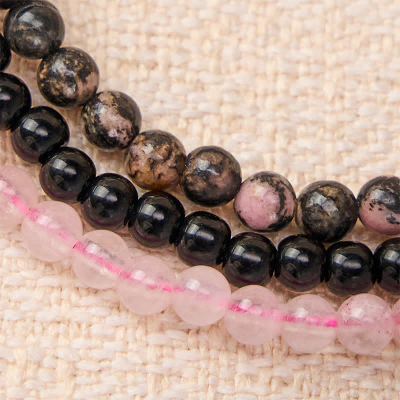 Buddha Stones 3pcs "Open Your Heart" Rhodonite Healing Bracelet Includes Gift Message Card - image 4