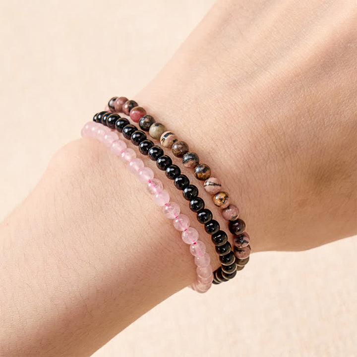 Buddha Stones 3pcs "Open Your Heart" Rhodonite Healing Bracelet Includes Gift Message Card - image 3
