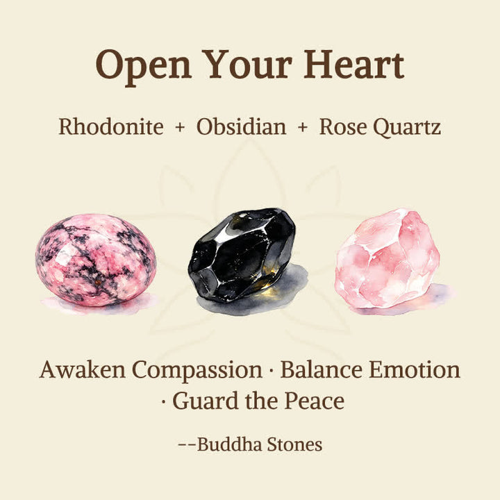 Buddha Stones 3pcs "Open Your Heart" Rhodonite Healing Bracelet Includes Gift Message Card - image 5