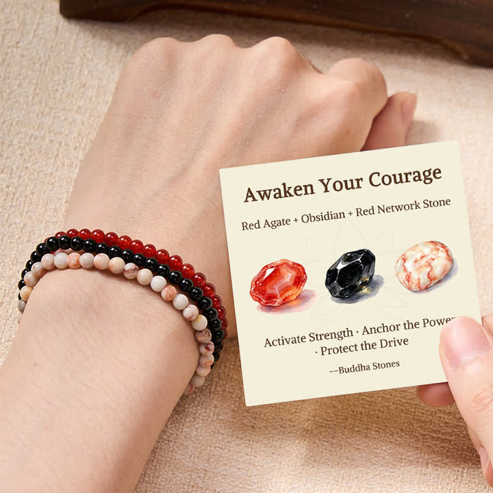 Buddha Stones 3pcs "Awaken Your Courage" Red Agate Calm Bracelet Includes Gift Message Card - 6mm - image 0