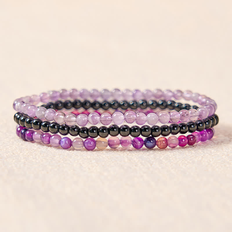 Buddha Stones 3pcs "Protect Your Inner Calm" Purple Striped Agate Bracelet Includes Gift Message Card - image 1