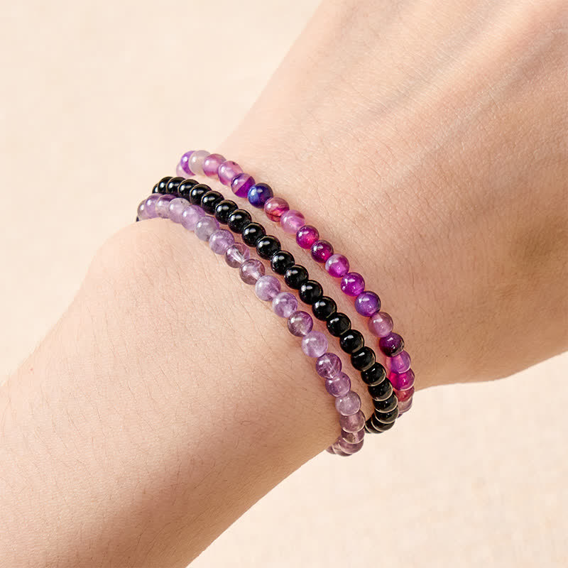 Buddha Stones 3pcs "Protect Your Inner Calm" Purple Striped Agate Bracelet Includes Gift Message Card - image 3