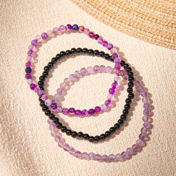 Buddha Stones 3pcs "Protect Your Inner Calm" Purple Striped Agate Bracelet Includes Gift Message Card - image 2