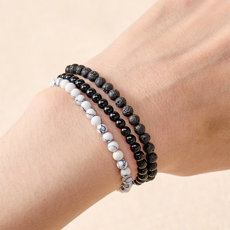 Buddha Stones 3pcs "Clear the Negative Energy" Lava Rock Support Bracelet Includes Gift Message Card - image 3