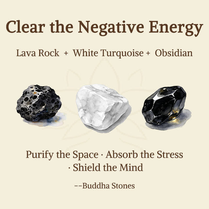 Buddha Stones 3pcs "Clear the Negative Energy" Lava Rock Support Bracelet Includes Gift Message Card - image 5