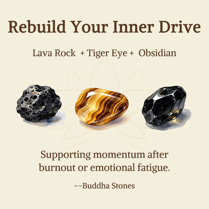 Buddha Stones 3pcs "Rebuild Your Inner Drive" Lava Rock Calm Bracelet Includes Gift Message Card - image 5