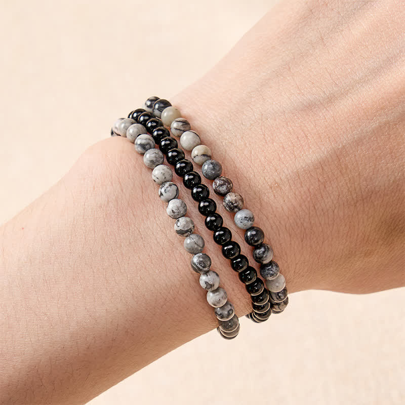 Buddha Stones 3pcs "Filter the Heavy" Black Veined Strength Bracelet Includes Gift Message Card - image 3
