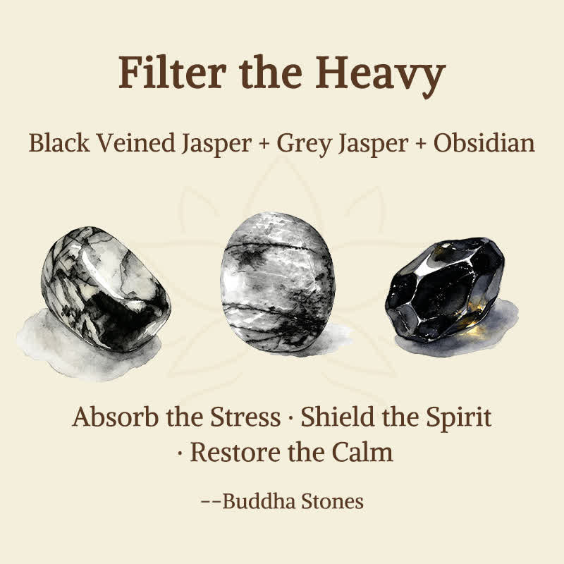Buddha Stones 3pcs "Filter the Heavy" Black Veined Strength Bracelet Includes Gift Message Card - image 5