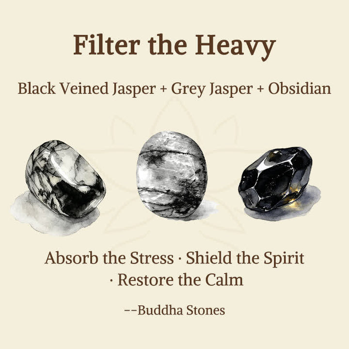 Buddha Stones 3pcs "Filter the Heavy" Black Veined Strength Bracelet Includes Gift Message Card - image 5