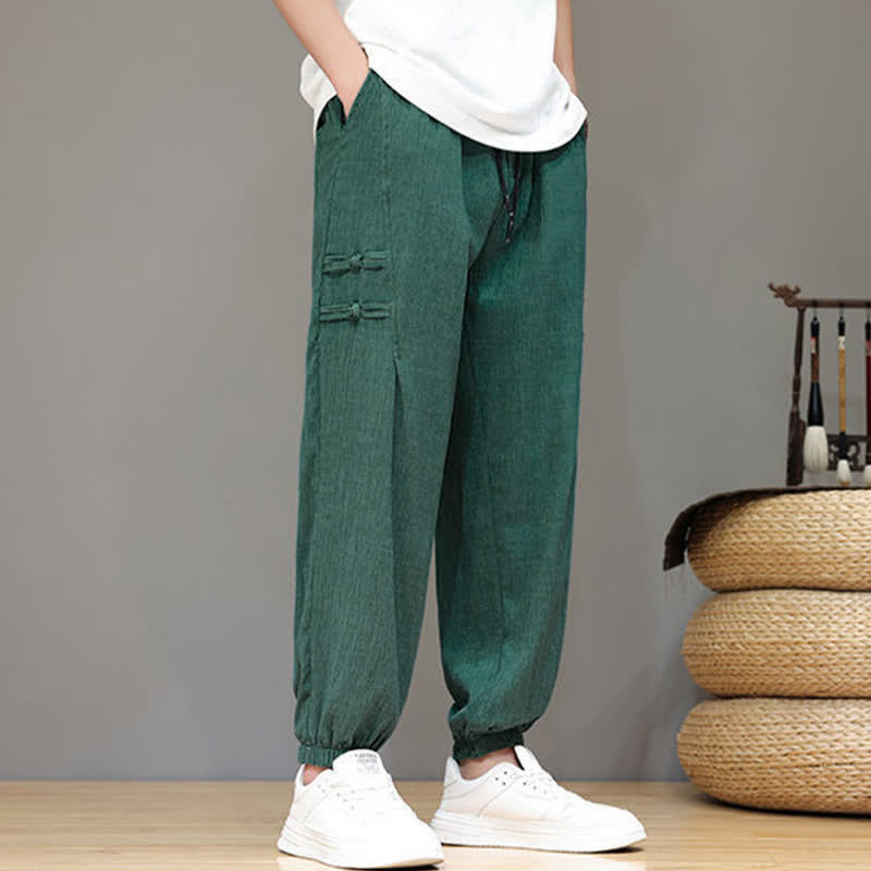 Buddha Stones Summer Casual Tang Style Solid Cropped Pants Men's Harem Pants With Pockets - image 33