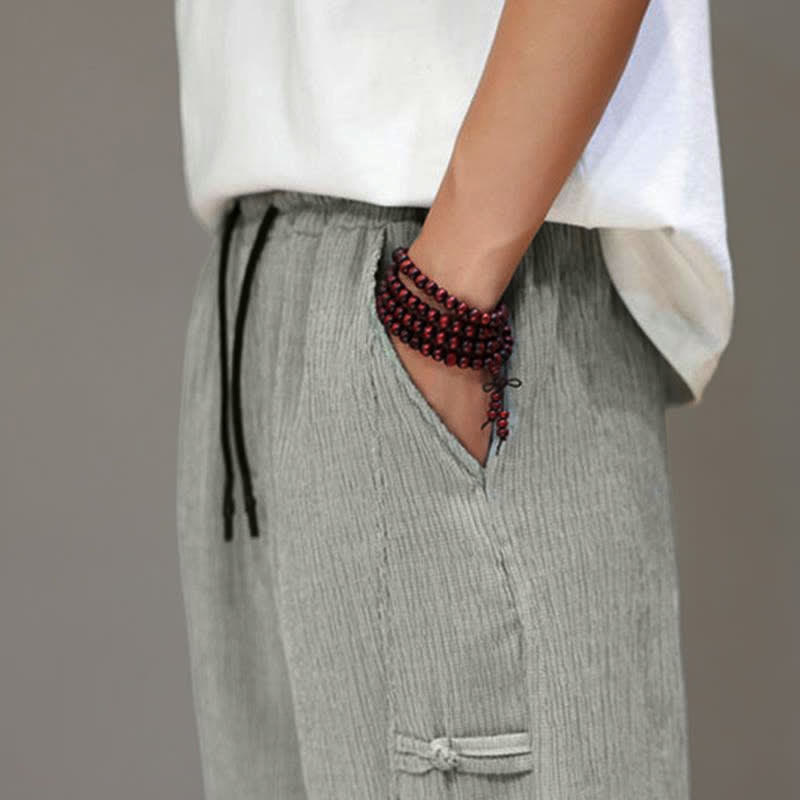 Buddha Stones Summer Casual Tang Style Solid Cropped Pants Men's Harem Pants With Pockets - image 27