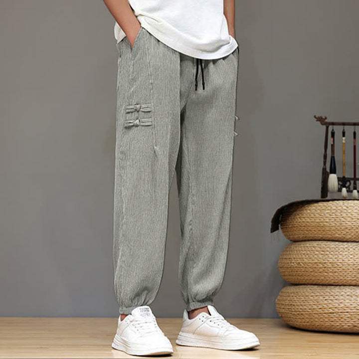 Buddha Stones Summer Casual Tang Style Solid Cropped Pants Men's Harem Pants With Pockets - image 21