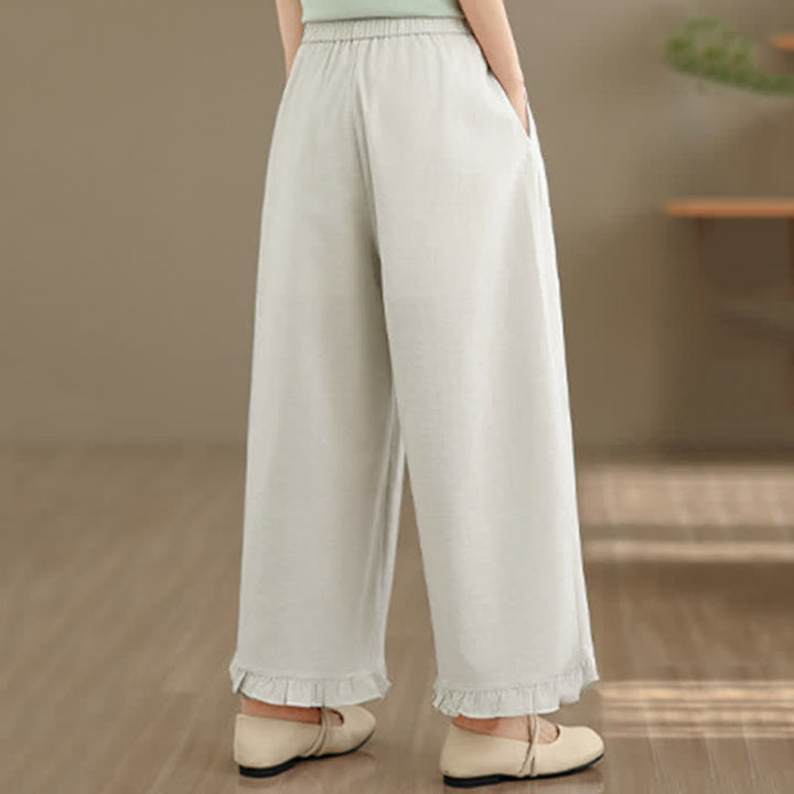Buddha Stones Summer Casual Minimalist Solid Cropped Pants Women's Wide Leg Pants With Pocket - image 32