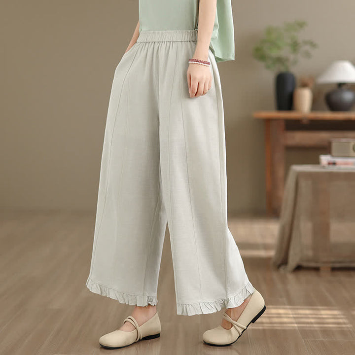 Buddha Stones Summer Casual Minimalist Solid Cropped Pants Women's Wide Leg Pants With Pocket - image 29