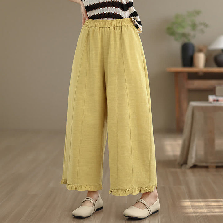 Buddha Stones Summer Casual Minimalist Solid Cropped Pants Women's Wide Leg Pants With Pocket - image 16