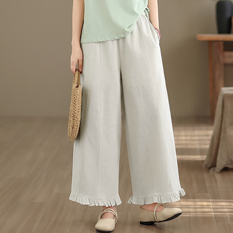 Buddha Stones Summer Casual Minimalist Solid Cropped Pants Women's Wide Leg Pants With Pocket - image 28