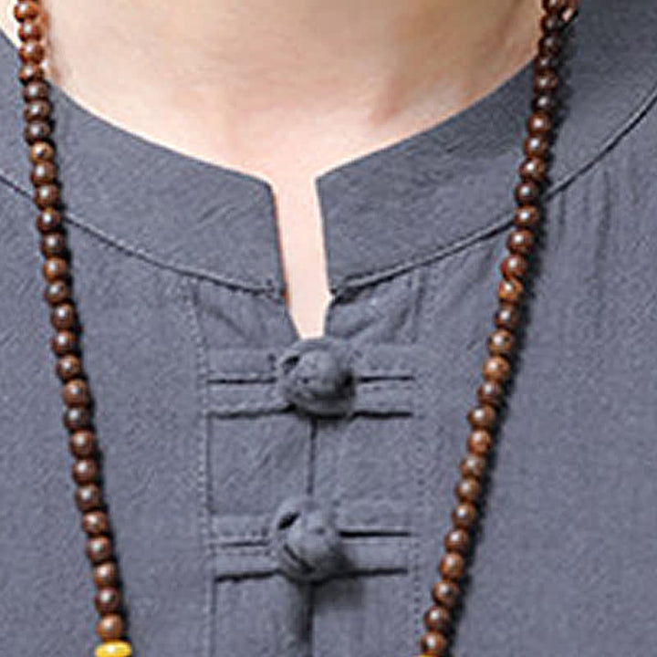 Buddha Stones Summer Tang Style Frog Button Embroidery Gourd Solid Men's Short Sleeve Shirts - image 18