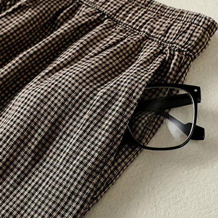 Buddha Stones Summer Casual Drawstring Plaid Linen Ankle Pants Women's Wide Leg Pants With Pocket - image 4